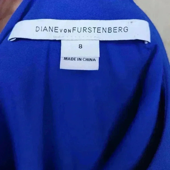 DIANE VON FURSTENBERG DVF Bevina Dress Blue Pencil Sheath Ruched $348 Size 8 - Picture 12 of 13